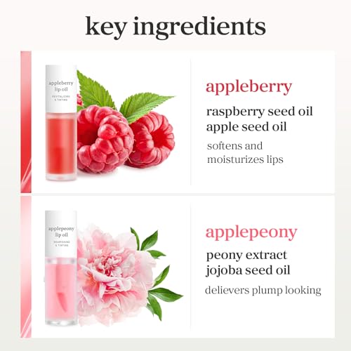 Image of NOONI Korean Lip Oil Set - Appleberry & Applepeony - Long-Lasting, Moisturizing, Revitalizing - Waterproof, No Peel Off, Stocking Stuffers (3EA, 0.12 fl oz)