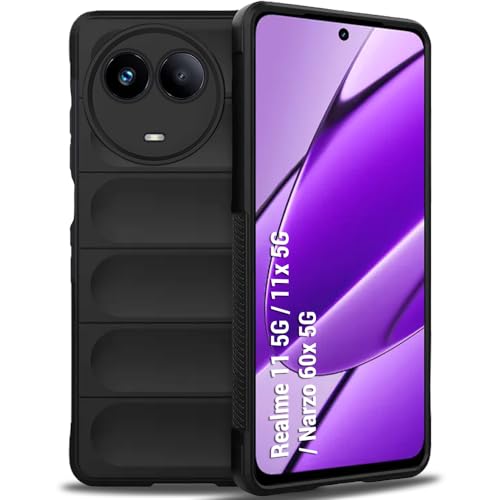Image of TheGiftKart Liquid Silicon Back Cover Case for Realme 11 / 11X / C67 5G / Narzo 60X 5G | Shockproof Military Grade Protection | Micro-Fibre Cloth On Inner Side | Built-in Anti-Slip Grip (TPU, Black)