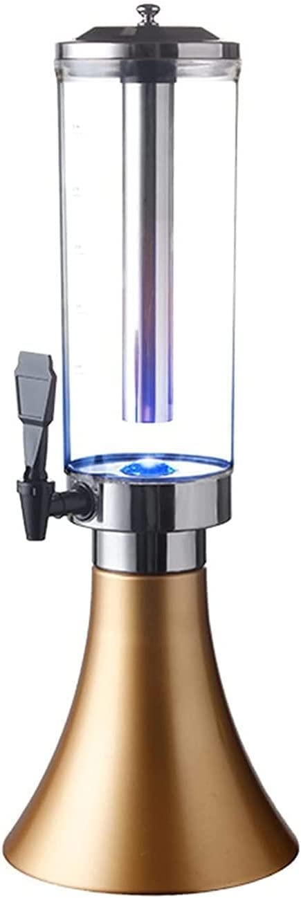 Dispensador de Cerveza, dispensador de Cerveza Tipo Torre, dispensador de Bebidas con Tubo de Hielo y luz LED, dispensador de Bebidas para Bares y Fiestas Familiares (Gold)