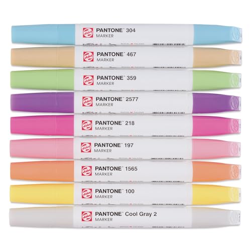 Talens | Pantone Lot de 9 marqueurs pastel | Stylos à double pointe avec pointe pinceau et pointe biseautée | Encre pigmentée à base d'eau dans des couleurs Pantone