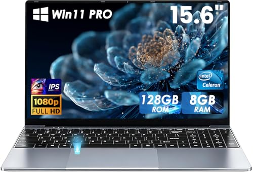Kayoote 15.6 inch Win 11 Pro Laptop Computer, Celeron 5205U, 8GB RAM, 128GB DDR4, Laptops with Fingerprint Reader, FHD Display, Wi-Fi, BT, Backlit Keyboard, Notebook Pc with Webcam