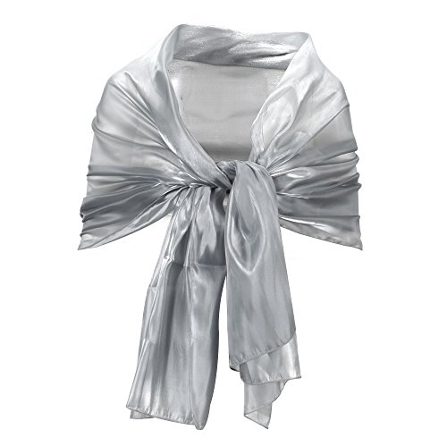 Surepromise Echarpe Foulard soie femme Cheche chale silk 190cm gris soiree mariage