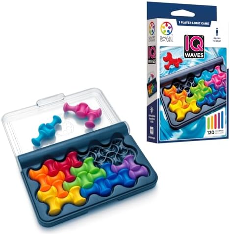 SmartGames IQ Waves | Boost Logic and Problem Solving Skills | 120 Challenges from Easy to Expert | Great for Ages 6 - Adult | A Fun Travel Game in a Portable Case | Unique Soft Touch Game Pieces