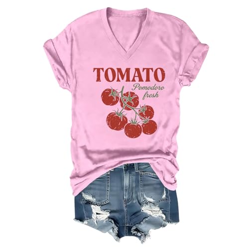 Tomato Pomodoro Shirt Vintage Botanical Tomato V-Neck Shirt for Women