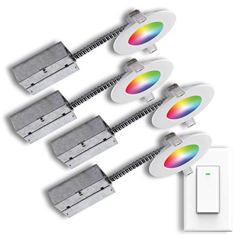 New Product BAZZ WFKIT600 Smart Home 4-in Wi-Fi RGB LED Tunable Slim Recessed Fixture Kit, Switch Included, Energy Efficient, Alexa Compatible, Easy Installation, 5-in, White