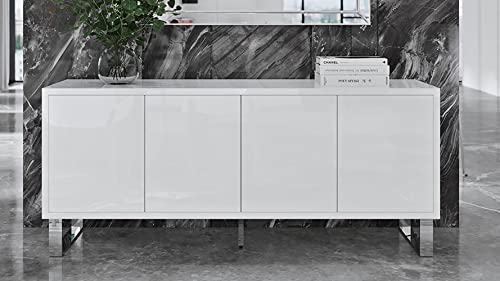 Zuri Furniture Modern Neve Sideboard In White High Gloss Lacquer With Polished Stainless Steel Legs #TOP11