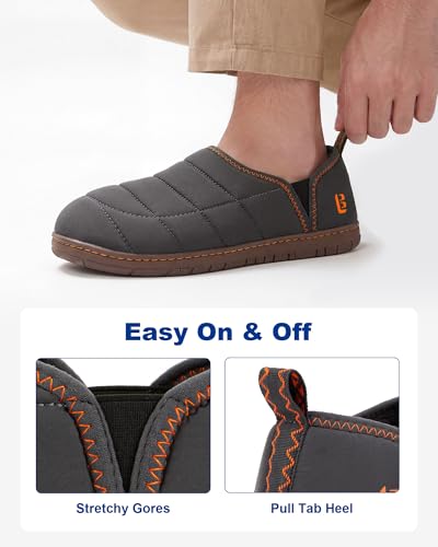 Image of LongBay Men's Outdoor Slippers Two Tone Indoor Bedroom House Shoes Gifts | Nylon Upper, Memory Foam Insole, Coral Fleece Lining, Slip On, Lightweight and Packable, Camping Garden, All-Season Wear