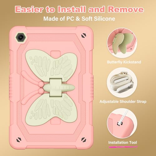 Image of Cover for Samsung Galaxy Tab A11+ Plus /A9+ Plus Case with Screen Protector, Galaxy Tab A11+ /A9+ 11 inch 2025 /2023 Released with Butterfly Stand Shoulder Strap Shockproof case for Kids Girl, Pink