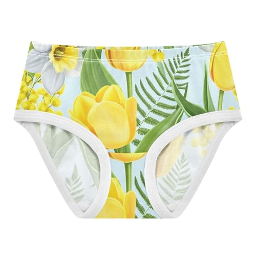 Realistic Yellow Tulips Floral Blue Panties for Girl Toddler Underwear Custom Cotton Funny Kids Briefs Undies 2t