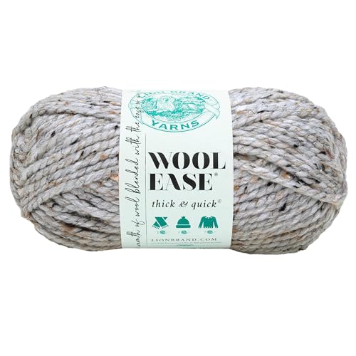 Image of Lion Brand Yarn Wool-Ease Thick & Quick Yarn, Soft and Bulky Yarn for Knitting, Crocheting, and Crafting, 1 Skein, Grey Marble | Super Bulky Wool Acrylic Blend Fiber for Soft Hats, Sweaters, Chunky Blankets, Yarn for Crochet, Knitting, Crafts, Weaving