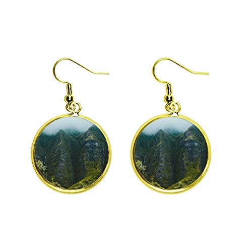 Pendientes Selva Valley Cliff colgantes dorados bosque de niebla joyeria mujer drop earring