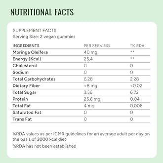 Gut & Beyond Moringa Gummies for Skin, Eye, Hair Gummies for Vitality, Boosts Brain Function & Immunity, Hormonal Balance, Heart, Liver & Bone Health with Vitamins A, C, E, Lemon Flavour, 60 Gummies