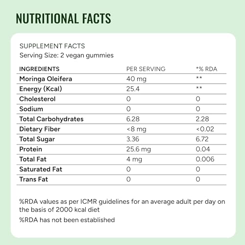 Gut & Beyond Moringa Gummies for Skin, Eye, Hair Gummies for Vitality, Boosts Brain Function & Immunity, Hormonal Balance, Heart, Liver & Bone Health with Vitamins A, C, E, Lemon Flavour, 60 Gummies