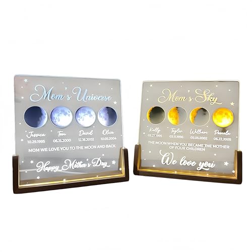 CUSTNEY Personalized Moon Phase Picture Frame Light Box Custom Mommys Universe LED Light with Kids Name & Birthdate Unique Mothers Day Anniversary Birthday Gift for Mom Grandma Family