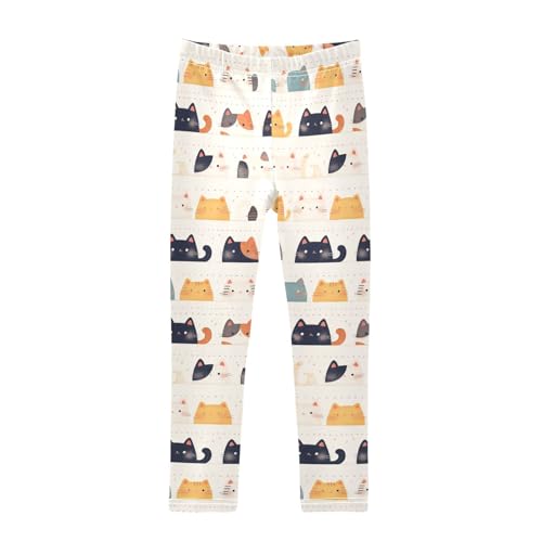 KLL Cute Cat Cartoon Illustration Toddler Girls' Active Leggings Soft High Waisted Leg Yoga Pants Running