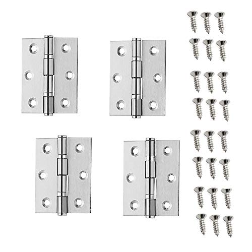 Jiayouy 50mm/2Inch Stainless Steel Folding Butt Hinges Cupboard Cabinet Home Furniture Hardware Door Hinges with Mount Screws Silver Tone 4 Pcs