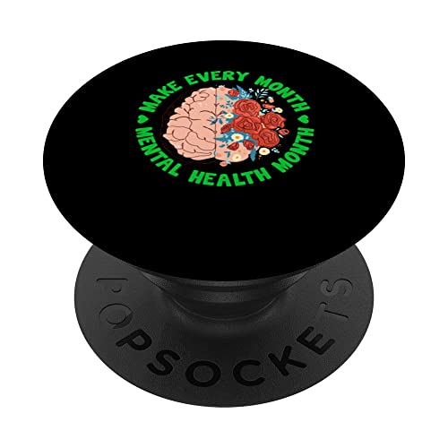 Make Every Month Green Ribbon Mental Health Awareness Month PopSockets Swappable PopGrip, Black