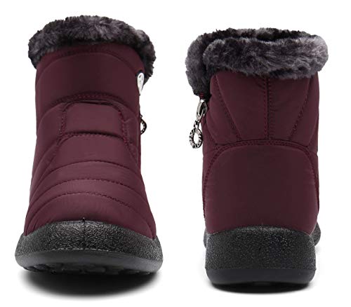 Hsyooes Womens Warm Fur Lined Winter Snow Boots Waterproof Ankle Boots Outdoor Booties Comfortable Shoes For Women,Red,7.5 M Us=Label Size 39 #TOP1
