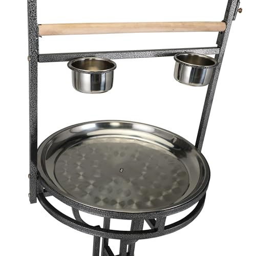 Image of Parrot Stand Bird Perch Stand Bird Playstand with Easy Grip Tray Bowls Toy Hook Rolling Wheel Large Pet Gift Wrought Iron Play Ground Rolling Wheel (Black)