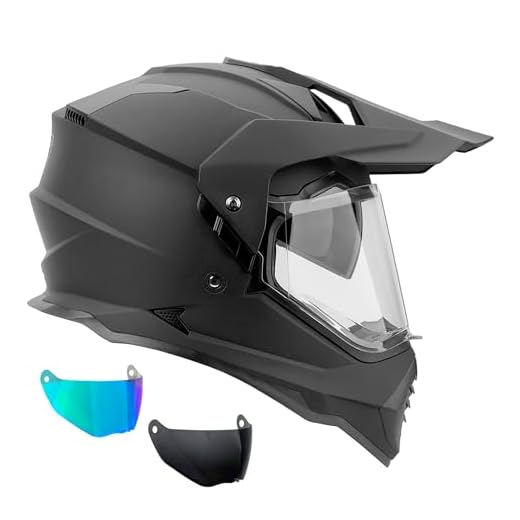 GDM DK-650 Dual Sport Motorcycle Helmet (Matte Black, Iridium & Clear Shields, Large)