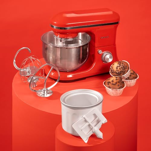 Cecotec Batteur Mélangeur Cecomixer Merengue 5L 1200 Ice-Cream Rouge. 1200 W, Bol en Acier Inoxydable de 5 L et Accessoires pour Battre et Pétrir, Comprend une Fonction pour Faire de la Glace
