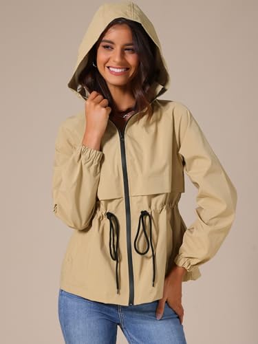 Allegra K Women's Rain Jacket Zipper Lightweight Outdoor Hiking Hooded Windbreaker Raincoat2