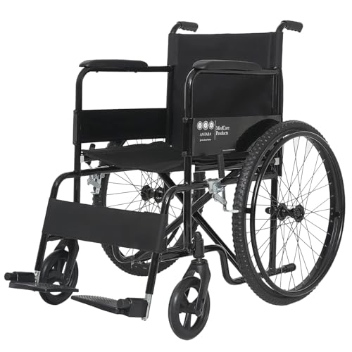 Image of Antara AGEasy (Max Group) Foldable Wheelchair for Old people, Adults & Patients | Sturdy Frame, Lightweight, Wide Seat, Spoke Wheels, Adjustable Footrest and Seatbelt for Safety (WheelAssist - Black)