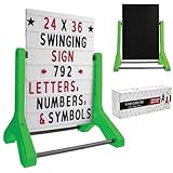 Swinging Changeable Message Sidewalk Sign: 24' x 36' Sign with 792 Pre-Cut Double Sided Letters and Storage Box. Includes Black Board & Letter Board (Green Color Legs)