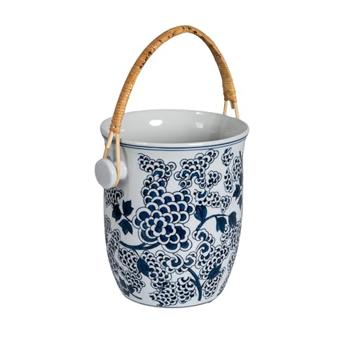 Creative Co-Op Blue Ceramic Wine Cooler with Bamboo Handles