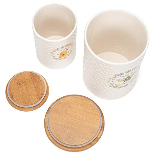 Transpac Creamy White Embossed Honeycomb 6 X 8 Dolomite Decorative Tabletop Canisters Set 2 #TOP3