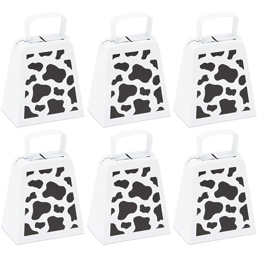 6-Pack Cow Bells with Handles, Cow Print Noise Makers, 10 cm