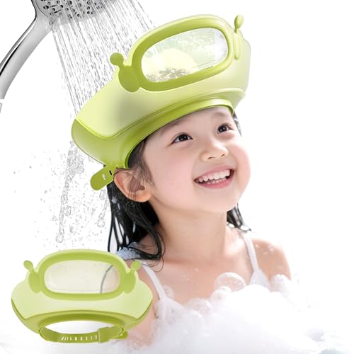 Image of FUNUPUP Baby Shower Cap for Kids, Baby Bath Shampoo Visor Cap Hair Washing Shield Adjustable, Green Robot