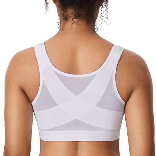 DELIMIRA Women's Front Closure Posture Wireless Back Support Full Coverage Bra White 36B