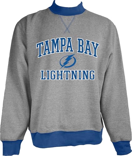 Blue 84 Tampa Bay Lightning NHL Officially Licensed Mock Crewneck Sweatshirt Twill Embroidery, Small Graphite