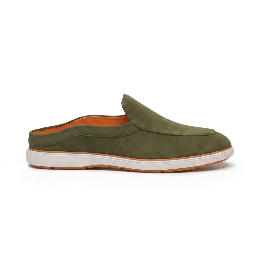 Riviera Italian Suede Leather Backless Slip-On Mule Loafers for Men | Casual Summer Walk Half Shoes | Comfortable Open-Back Driving Loafers-image-37