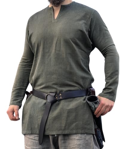 Vêtement médiéval chemise en lin homme tunique viking Ragnar longue