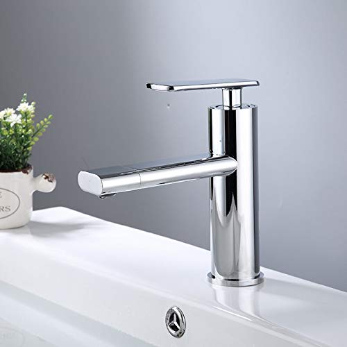Mitigeur robinet d'eau chaud et froid en laiton rotation pour lavabo de salle de bain chrome court