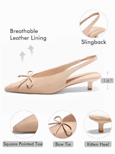 Coutgo Womens Slingback Kitten Low Heels Dress Shoes Closed Pointed Toe Bow Tie Slip on Office Work Pumps4