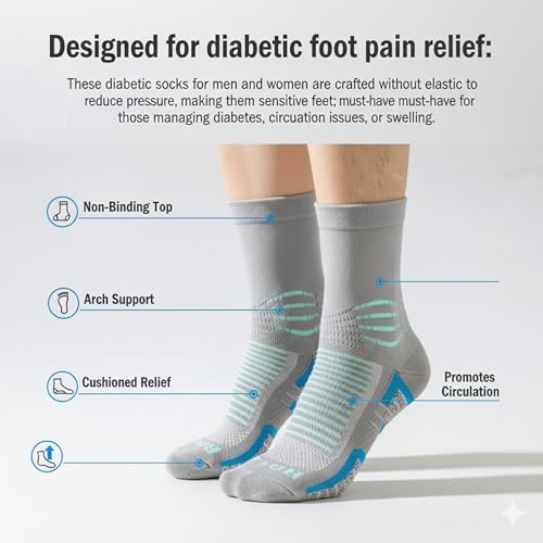 Image of Crew Socks for Women & Men Circulation, Ankle Compression for Diabetic and Neropathy Pain Relief, Swelling, Neuropathy, Runner, Nurses, Travel, Pregnancy, Flying - Grey
