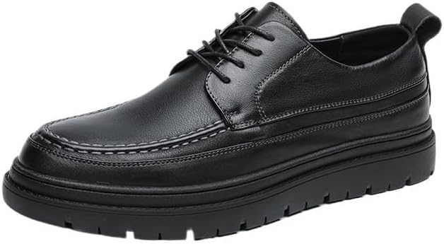 Men's Lace-up Casual Leather Shoes Classic Black Thick Sole Oxford Shoes Comfortable Soft Sole Slip Resistant Rubber Dress Shoes for Men