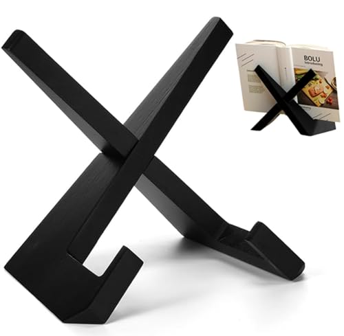 Cookbook Stand for Kitchen, Recipe Book Holder for Kitchen Counter, Wooden Cookbook Holder, Rustic Cook Book Holder Stand, Multifunctional Farmhouse Style Decor Display Stand - Black