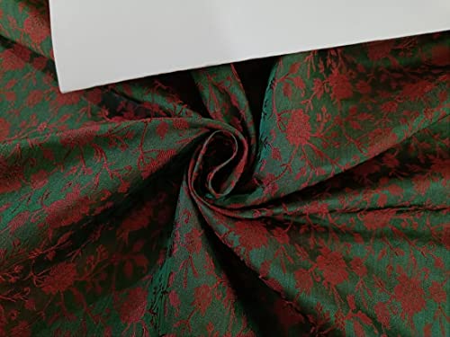 Brocart de soie rouge structuré anti-plis tissu floral 44 pouces BRO55[6]