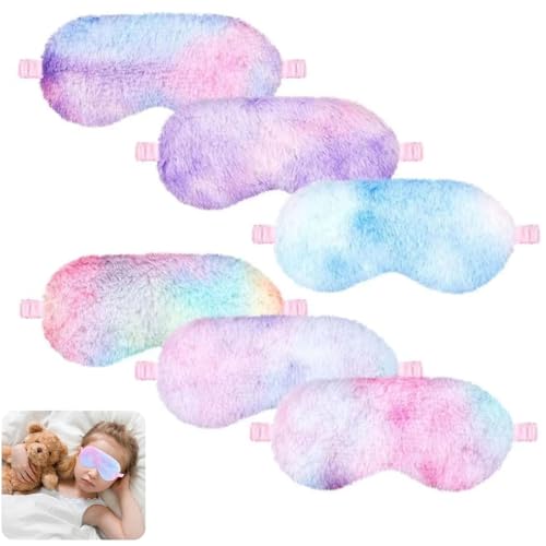 Plüsch Augenmaske, 6 Stück 24×10cm Schlafmaske, Flauschige Augenabdeckung für Augenbinde Weich Augenmaske für Kinder Mädchen Partytütenfüller...