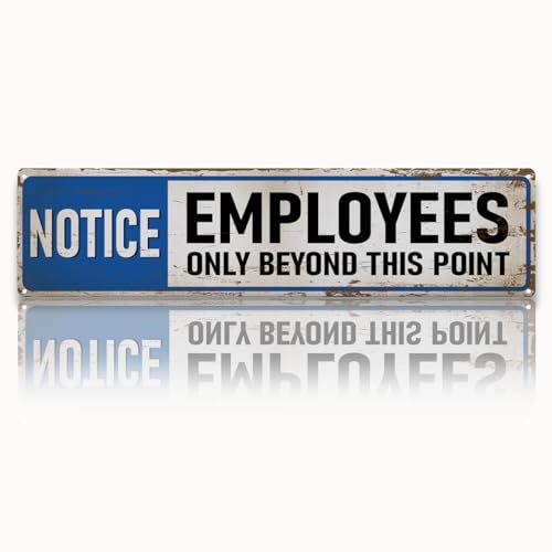 Vintage Metal Tin Notice Sign, Employees Only Beyond This Point Sign, Wall Decor for Office Retail Backroom Warehouse Door, Rustic Industrial Restricted Area Signs, Easy Mounting, 15.7 x 3.9 Inches