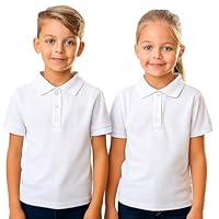 SMNS Pack of 2 Boys Girls School Uniform Polo White Plain Short Sleeve Shirts Sports Wear (5 to 6 Years, White)