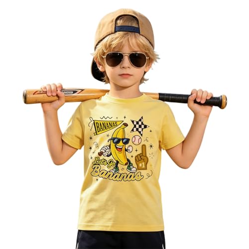 IZYJOY Baseball Shirt for Toddler Boy Girl Banana Star Baseball Tshirt Let’s Go Banana Tee Kids Baseball Outfit Game Day Top (3-4T<100>,Yellow)