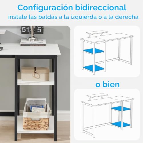 Miniatura 6 de Greenforest Escritorio Con Soporte Monitor Ergonómico, Mesa Computadora 100cm Con Estantes Reversibles Y Montaje Sencillo, Mesa Gaming Y Oficina Para Espacios Pequeños, Blanco