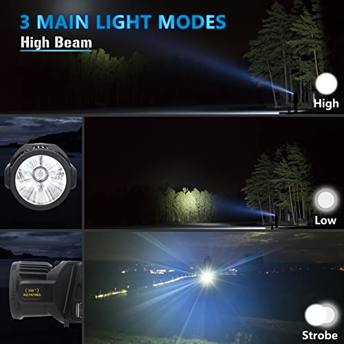 Jsknb 300000 Lumens Spotlight, Rechargeable Led Spotlight Flashlight With 350° Rotate Head, 9 Modes Super Bright Spot Lights Outdoor Handheld, Ipx6 Waterproof Solar Flashlight For Emergencies #TOP2