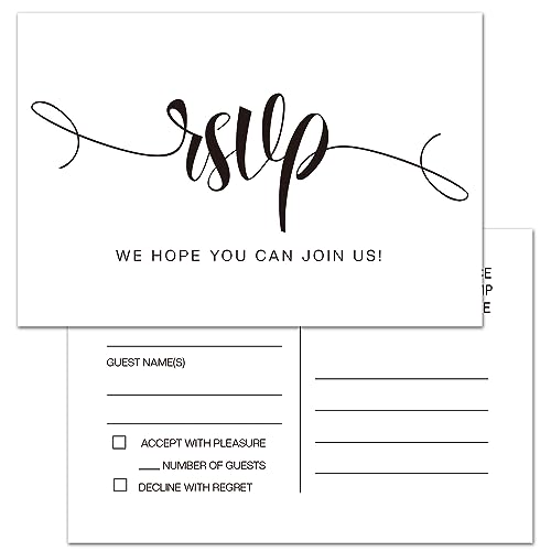 50 Blank RSVP Cards, Response Postcard Kindly Reply Card Stock For Weddings, Bridal Rehearsal Dinner, Baby Shower, Birthday, Bachelorette Party Invitation Kits No Envelopes Needed,4