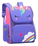 Mochila Escolar Infantil Unicórnio Tamanho Grande Impermeável Cores Vibrantes para Meninas (Lilas)